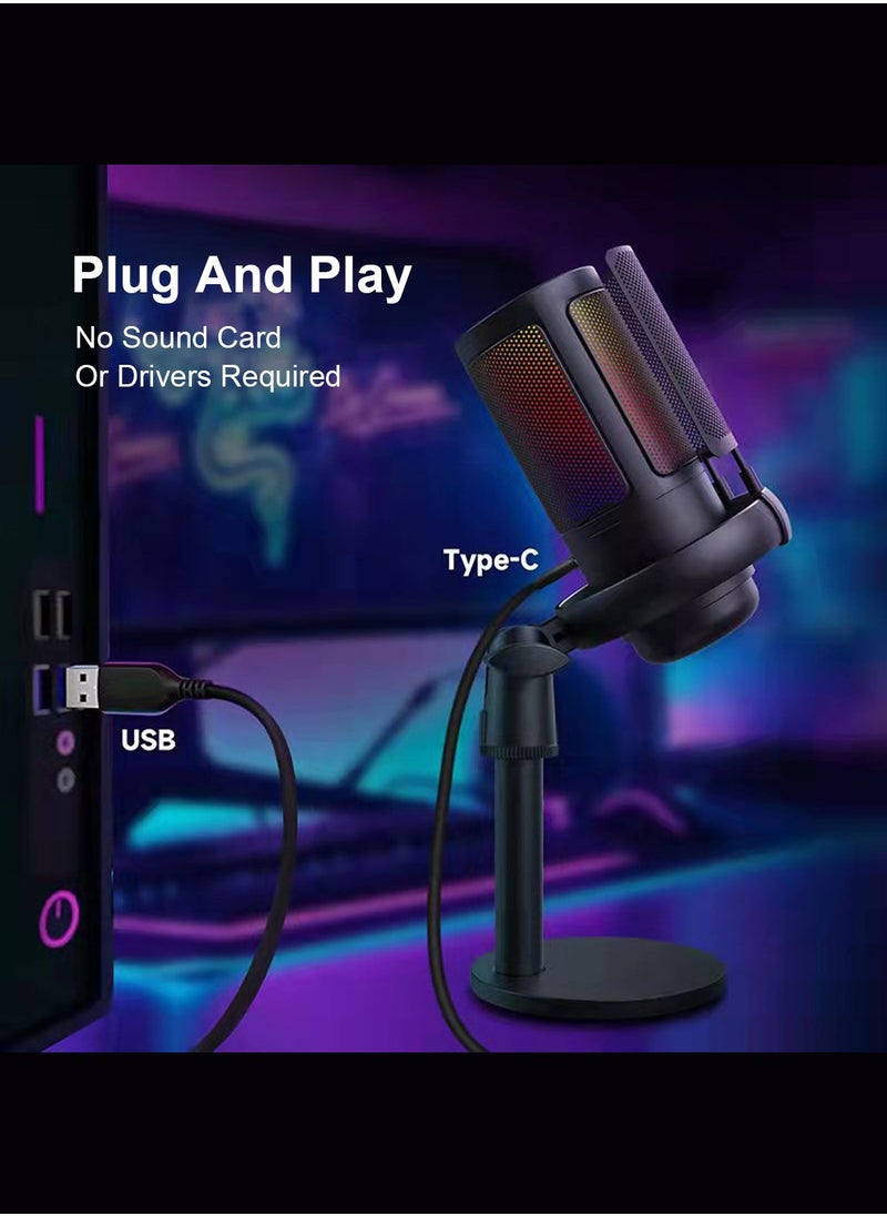 FlashHawk RGB Desktop Gaming Microphone with Quick Mute & Pop Filter | USB/Type-C | PC/PS5/PS4/Mac | 9 Color Modes & 70dB SNR, Black  - Image 3