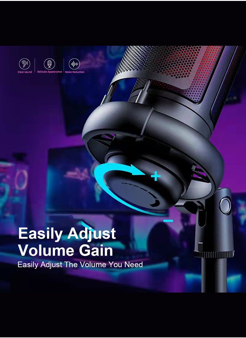 FlashHawk RGB Desktop Gaming Microphone with Quick Mute & Pop Filter | USB/Type-C | PC/PS5/PS4/Mac | 9 Color Modes & 70dB SNR, Black  - Image 2