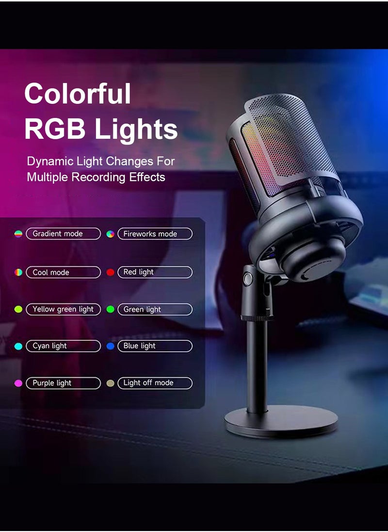 FlashHawk RGB Desktop Gaming Microphone with Quick Mute & Pop Filter | USB/Type-C | PC/PS5/PS4/Mac | 9 Color Modes & 70dB SNR, Black  - Image 5