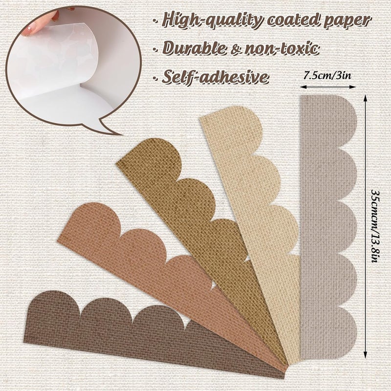 AnyDesign 69Ft Neutral Burlap Style Bulletin Board Borders Boho Color Paper Decor Borders Colorful Scalloped Trim Border Bulletin Board Stickers for School Classroom Office Chalkboard Whiteboard Decor - Image 2