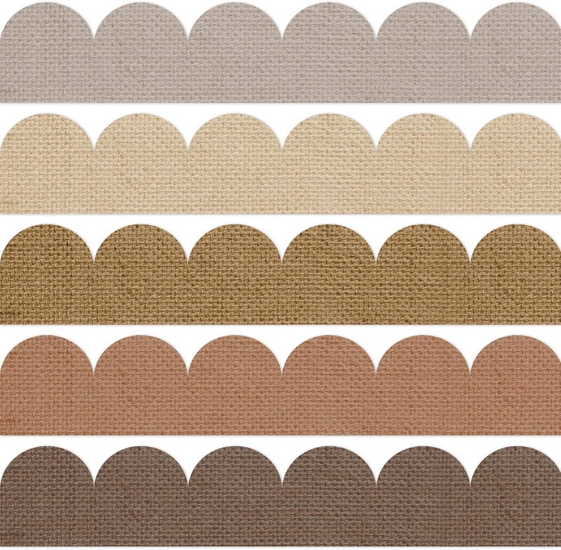 AnyDesign 69Ft Neutral Burlap Style Bulletin Board Borders Boho Color Paper Decor Borders Colorful Scalloped Trim Border Bulletin Board Stickers for School Classroom Office Chalkboard Whiteboard Decor - Image 1