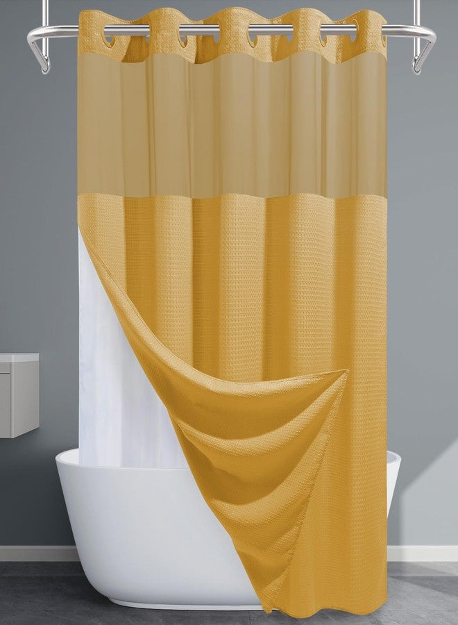 EUTXL Gold Hotel Shower Curtain - 230GSM Waffle Textured Heavy Duty Thick Fabric Shower Curtains for Bathroom,71W x 74H - Image 1
