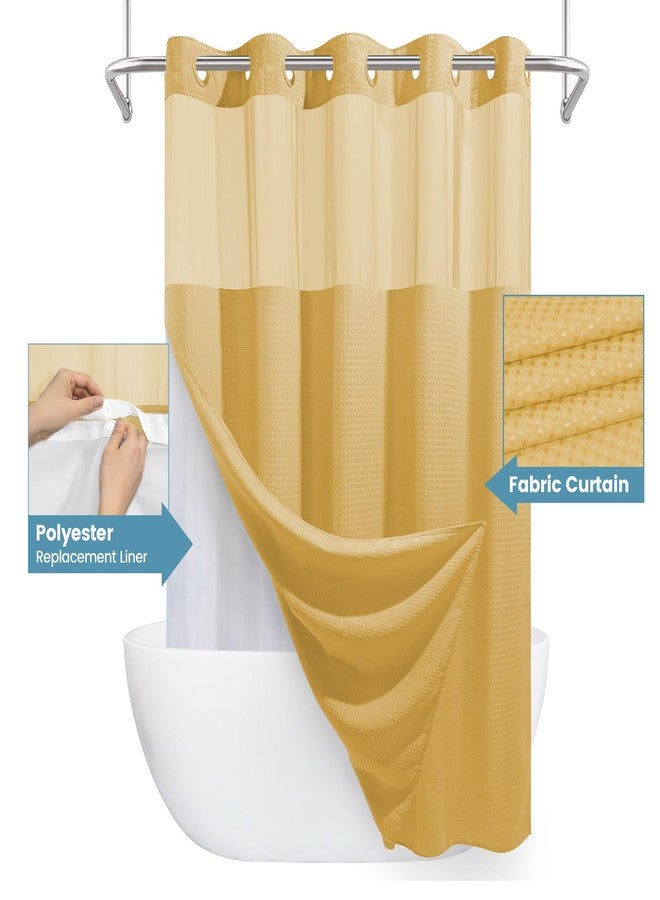 EUTXL Gold Hotel Shower Curtain - 230GSM Waffle Textured Heavy Duty Thick Fabric Shower Curtains for Bathroom,71W x 74H - Image 4