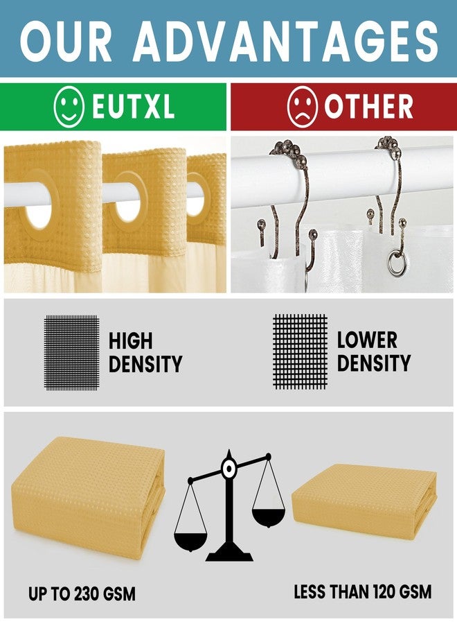 EUTXL Gold Hotel Shower Curtain - 230GSM Waffle Textured Heavy Duty Thick Fabric Shower Curtains for Bathroom,71W x 74H - Image 2