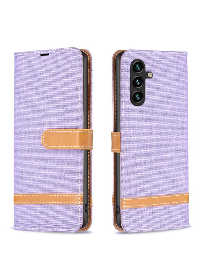 S-TOP Case For Samsung Galaxy A55 Color Block Denim Texture Leather Phone Case - Image 1