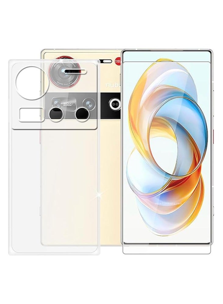 Case Compatible with ZTE Nubia Z70 Ultra 5G Phone + 1 Pack Tempered Glass, Anti-shock and Anti-Scratch Drop Proof Transparent Soft TPU Protective Case Cover - Image 1