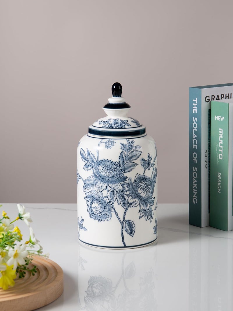 Magclay Blue and White Ginger Jar for Home Decor, Chinoiserie Vase Decor, Ceramic Decorative Jars with Lid, 12x6 Inch, Flowers and Branches - Image 2