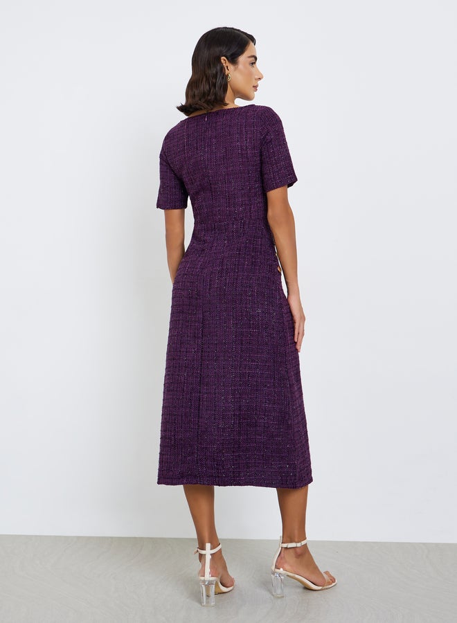 Styli فستان ميدي ضيق من قماش تويد بنفسجي للنساء - Image 5