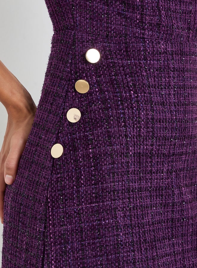 Styli فستان ميدي ضيق من قماش تويد بنفسجي للنساء - Image 4