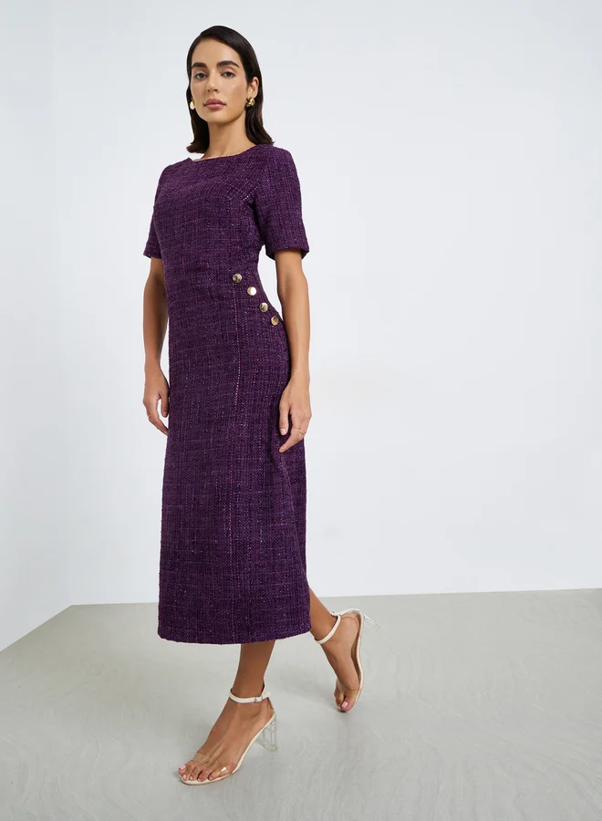 ستايلي فستان ميدي نسائي بنفسجي تويد