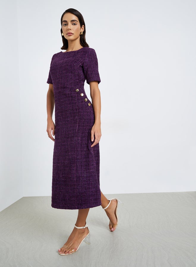 Styli فستان ميدي ضيق من قماش تويد بنفسجي للنساء - Image 2
