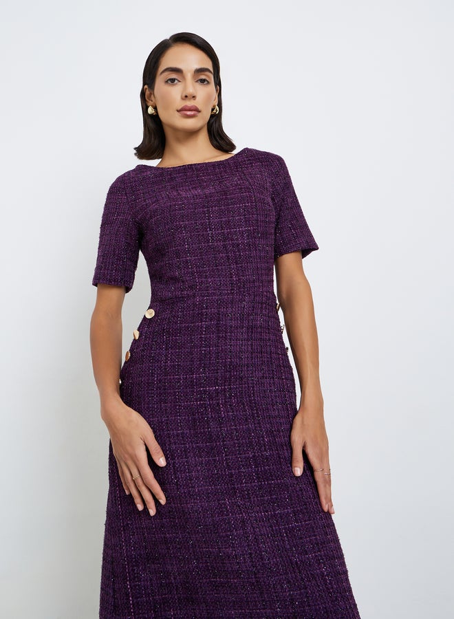 Styli فستان ميدي ضيق من قماش تويد بنفسجي للنساء - Image 3