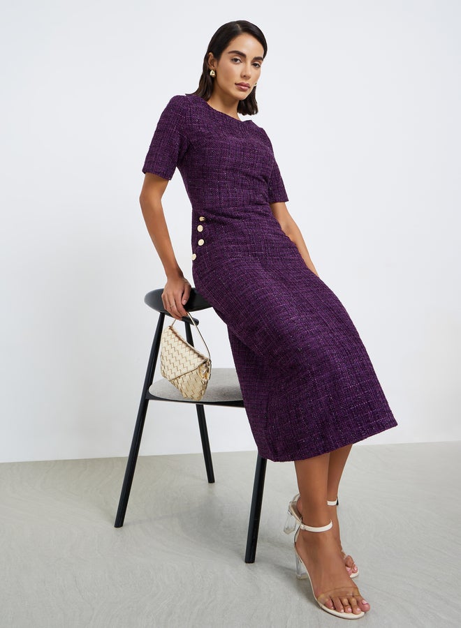 Styli فستان ميدي ضيق من قماش تويد بنفسجي للنساء - Image 1