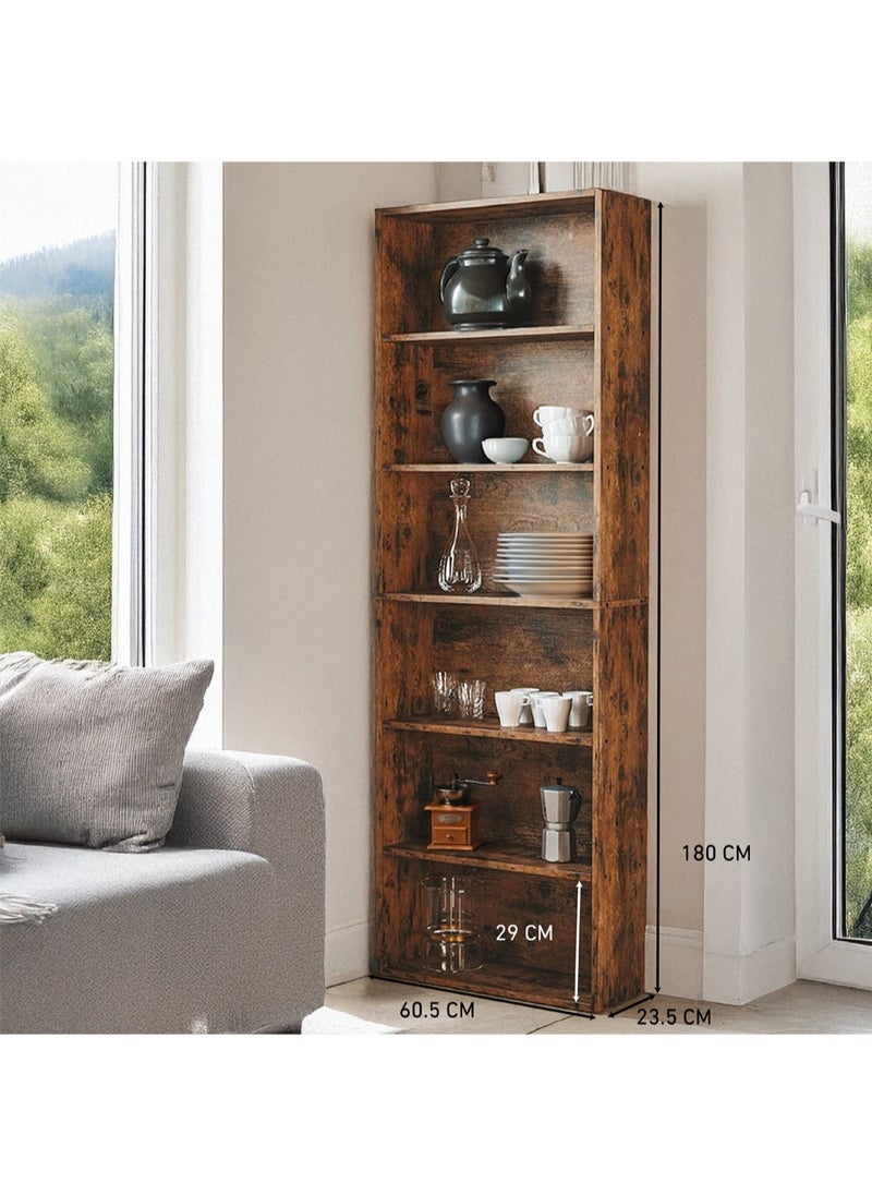 AGD 6-Tier Wooden with Modern Simple Design, Open Shelves for Display and Storage, for Books, Antiques, and Decorative Plants, Vintage Brown  - Image 2