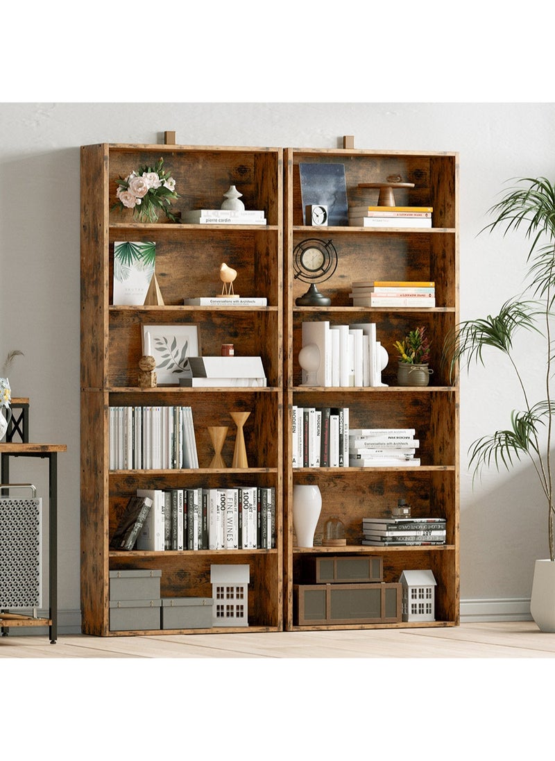 AGD 6-Tier Wooden with Modern Simple Design, Open Shelves for Display and Storage, for Books, Antiques, and Decorative Plants, Vintage Brown  - Image 4
