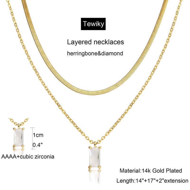 Tewiky 14k Gold Plated Layered Herringbone Necklaces Simple Gold Plated Choker Jewelry Layered Necklaces Handmade Necklace for Womens - Image 5
