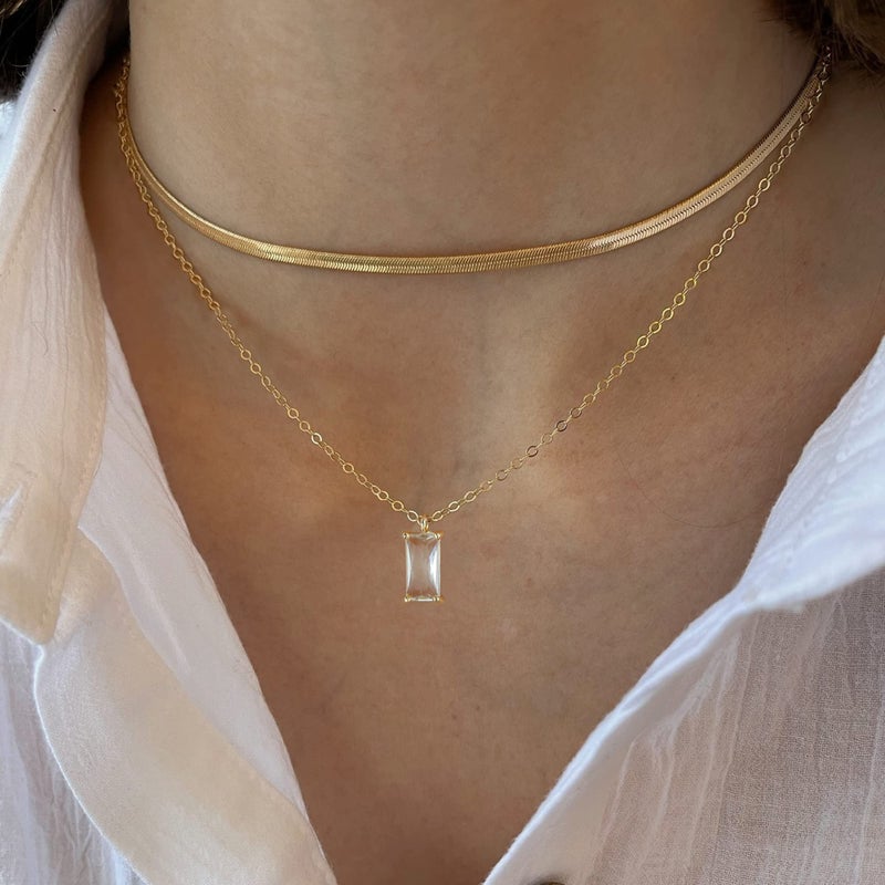 Tewiky 14k Gold Plated Layered Herringbone Necklaces Simple Gold Plated Choker Jewelry Layered Necklaces Handmade Necklace for Womens - Image 2