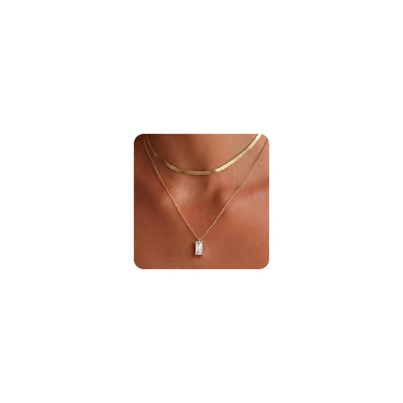Tewiky 14k Gold Plated Layered Herringbone Necklaces Simple Gold Plated Choker Jewelry Layered Necklaces Handmade Necklace for Womens - Image 1