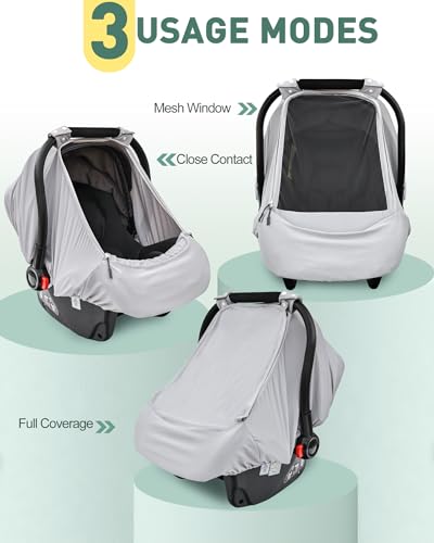beatoutou Baby Car Seat CoverSunproof Car Seat Canopy for Babies Extra Large Mesh Window Baby Car Seat Sun Shade CoverInfant Carseat Covers for SummerAutumn UseGray - Image 3