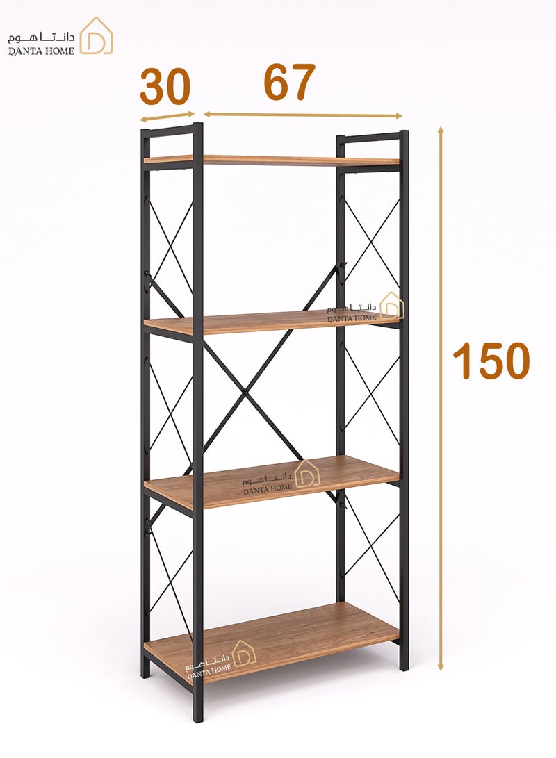 DANTA HOME Bookcase Shelves, Wooden Kitchen Storage Shelves, 4 Shelf Wood and Iron Frame with Stylish and Modern Design 150x67x30 - Brown/Black - Image 3