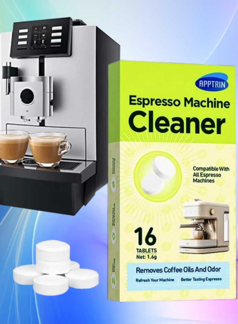 APPTRIN 16 قطعة منظف ماكينة الإسبريسو كبسولات تنظيف ماكينة القهوة تزيل زيوت القهوة والروائح تنعش ماكينة الإسبريسو أقراص تنظيف ماكينة الإسبريسو أقراص إزالة زيوت القهوة - Image 1