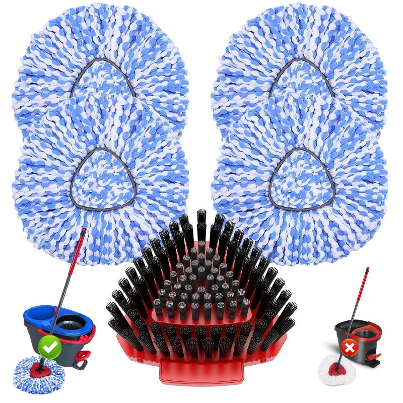 Fatmass 5 Pack Spin Mop Head Replacement for O Cedar RinseClean 2-Tank System,Include 4 Mop Replace Heads + 1 Upgrade Scrubber Brush, 100% Microfiber Mop Refills Deep Cleaning Machine Washable - Image 1