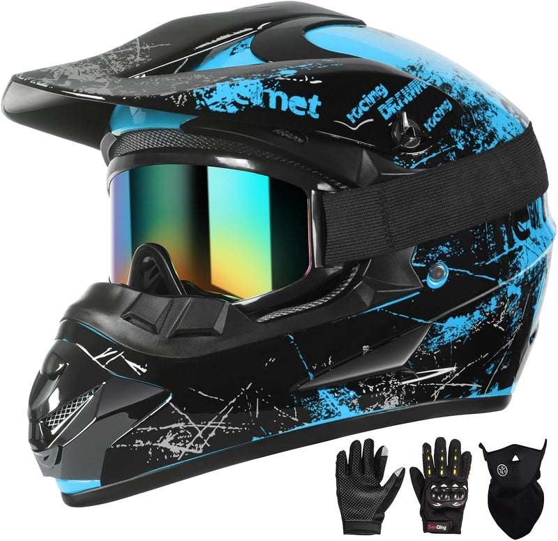 Spark Dirt Bike Helmet Set for Kids and Adults - DOT Approved Off-Road Motorcycle Helmet with Goggles, Gloves, and Mask - Image 1