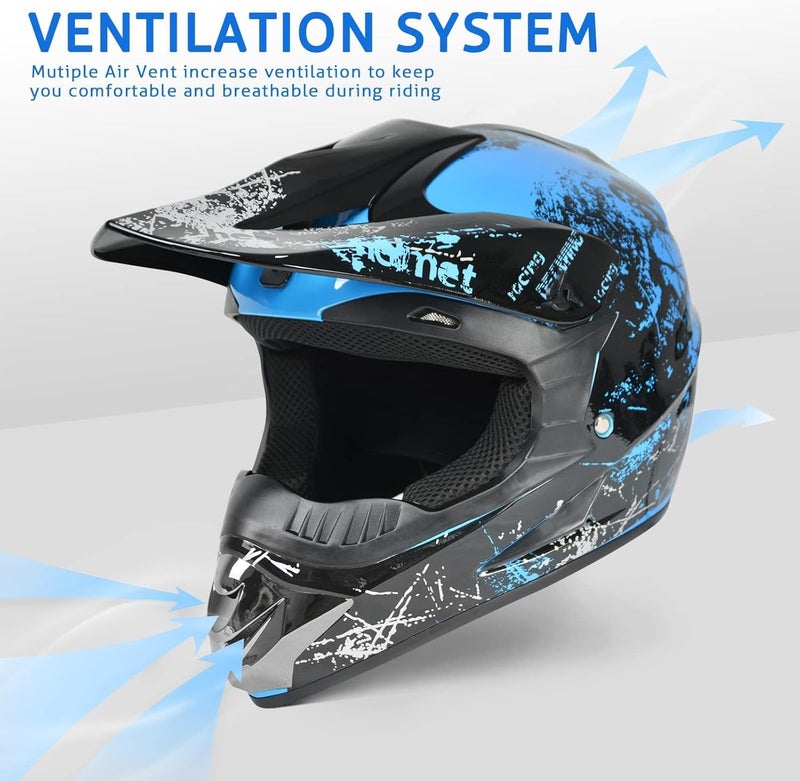 Spark Dirt Bike Helmet Set for Kids and Adults - DOT Approved Off-Road Motorcycle Helmet with Goggles, Gloves, and Mask - Image 4