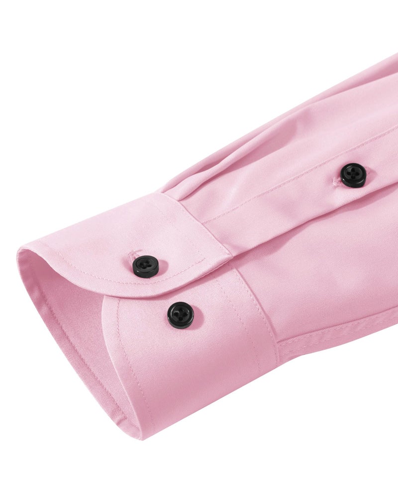 Lusead Mens Pink Dress Shirts Valentines Day Long Sleeve Wrinkle Free Stretch Slim fit Formal Button Up Satin Shirt - Image 5