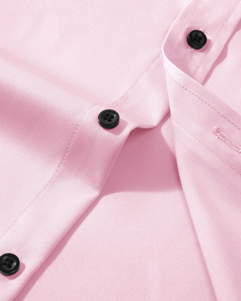 Lusead Mens Pink Dress Shirts Valentines Day Long Sleeve Wrinkle Free Stretch Slim fit Formal Button Up Satin Shirt - Image 4