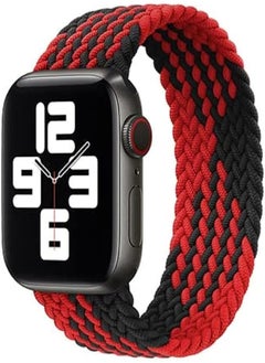 49/45/42/44mm Solo Loop Fabric Braided Rubber Band for Apple Watch Series 8/1/2/3/4/5/6/7 (Large, Black & Red)