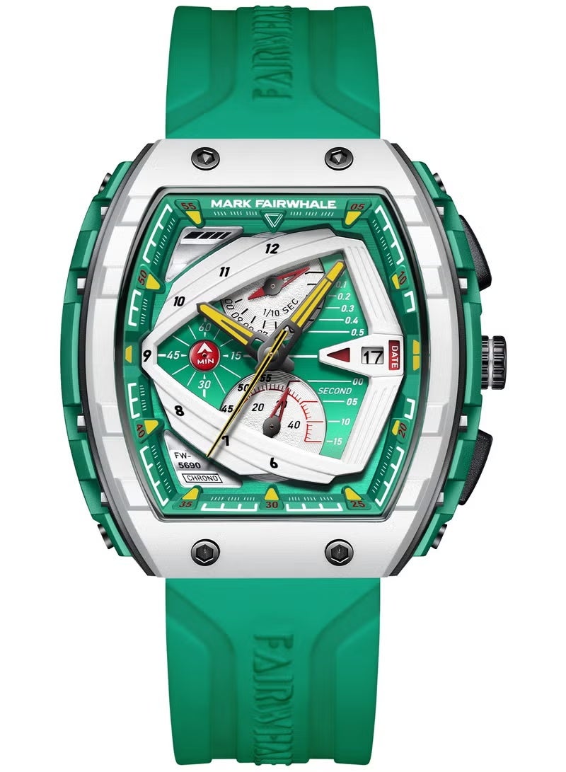 مارك وارفيلد الرجل الجديد ساعات رجالية: ساعات الكوارتز الفاخرة المقاومة للماء من الراتنج بحزام أخضر، ساعات رياضية، ساعات الرجال المقاومة للماء، ساعات الرجال الأوتوماتيكية كرونوغراف - Image 1