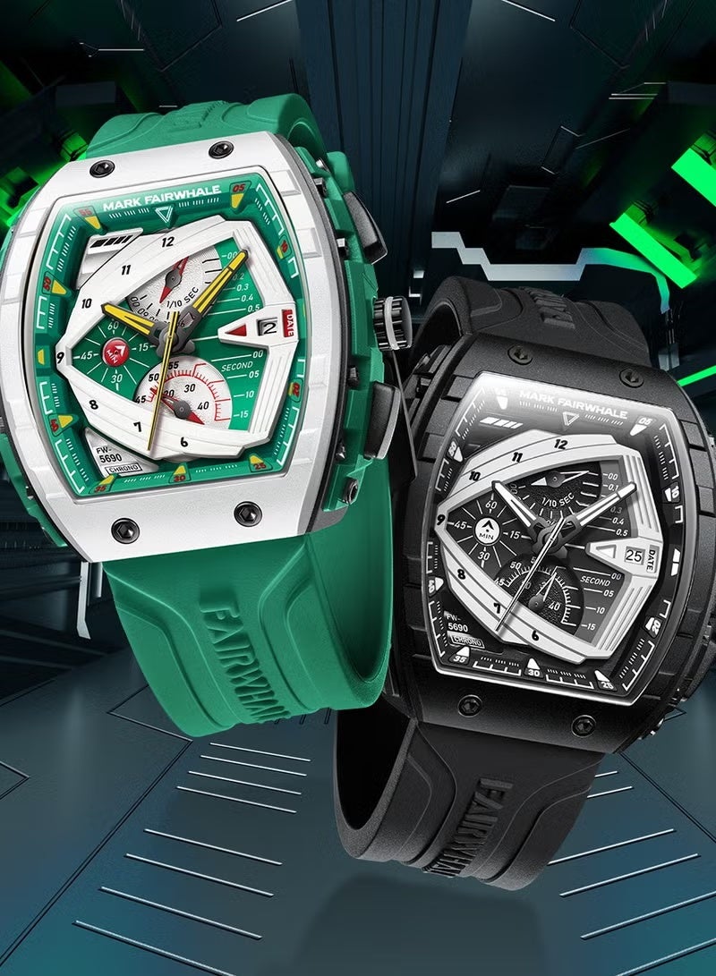 مارك وارفيلد الرجل الجديد ساعات رجالية: ساعات الكوارتز الفاخرة المقاومة للماء من الراتنج بحزام أخضر، ساعات رياضية، ساعات الرجال المقاومة للماء، ساعات الرجال الأوتوماتيكية كرونوغراف - Image 4
