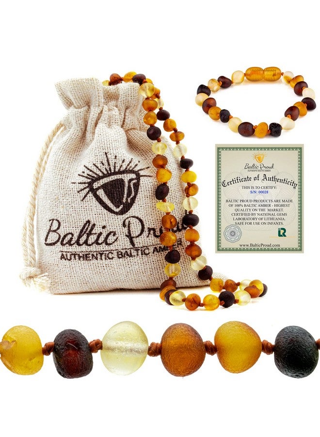 Baltic Proud Raw Amber Necklace And Bracelet Gift Set (Unisex Multi 12.5 Inches/5.5 Inches) - Certified Premium Quality Sea - Image 1