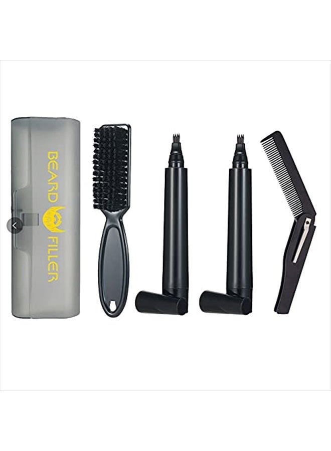 TIANWEI 2PCS Black Beard Pencil Filler for Men, Beard Filling Pen Kit - WaterProof, Long Lasting Coverage & Natural Looking -Easy Carry Plastic box-Beard Brush and Folding Comb Included  - Image 1