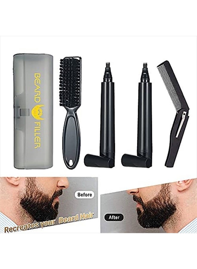 TIANWEI 2PCS Black Beard Pencil Filler for Men, Beard Filling Pen Kit - WaterProof, Long Lasting Coverage & Natural Looking -Easy Carry Plastic box-Beard Brush and Folding Comb Included  - Image 3