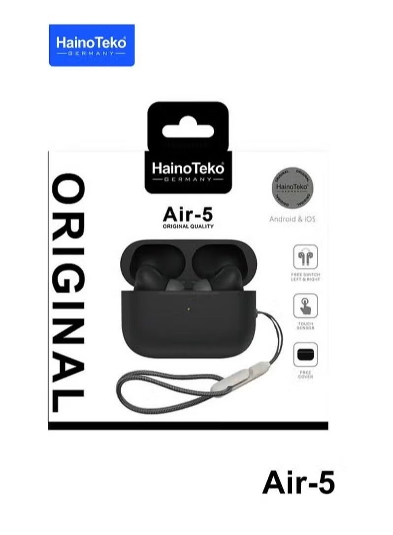 Haino Teko Air-5 True Wireless Stereo Earbuds | HD Clear Microphone, Deep Bass Sound | Multi-Functional Touch Control | Fast Charging Case | Seamless Connectivity for Android Phones & Tablets (Black) - Image 2