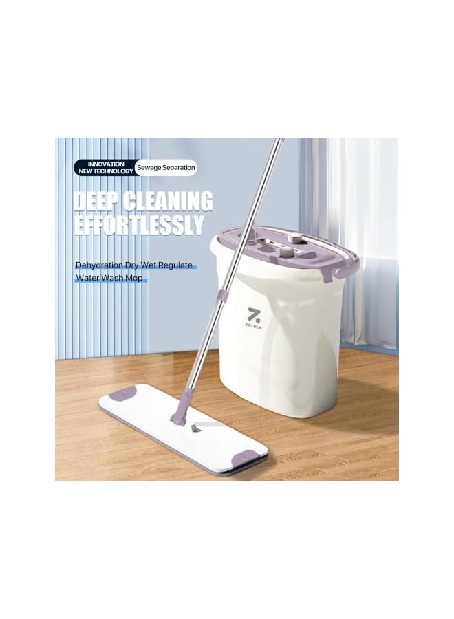 promass FM01 Mop Dirt Separation And Washing Integrated Wet And Dry Mop Easy To Use and Cleaning Tool For Home With 3 Gears Dry Wet Adjustments, Sewage Seperation and Microfiber Cloth Mop - White - Image 2