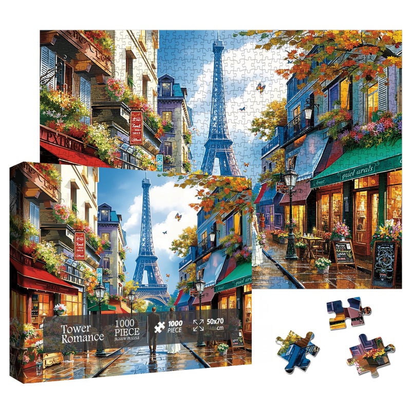Larkipuzz Beautiful Eiffel Tower Landscape Puzzles for Adults 1000 Pieces Challenging Aesthetic Paris Couples Jigsaw Puzzle Colorful Difficult Art Puzzles - Image 3