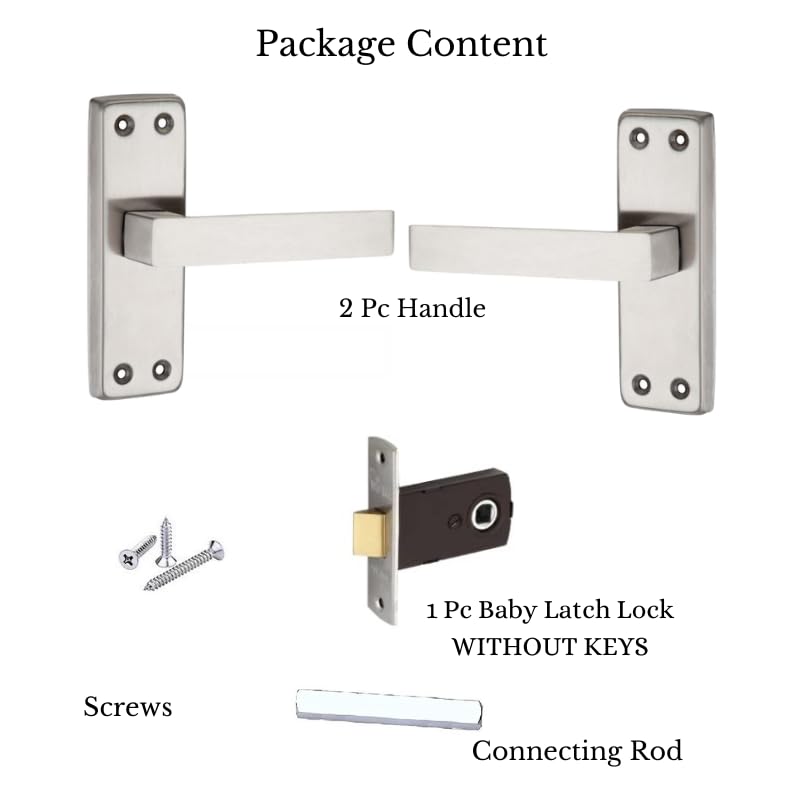 SARDAR Square 5" Stainless Steel Baby Latch Keyless Bathroom| Door Handle Set With Door Latch And Tower Bolt For Bathrooms, Pull Handle - Image 3