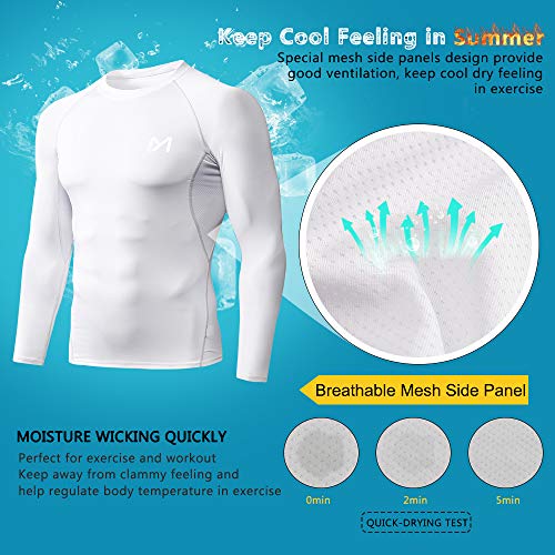 MEETYOO Men's Compression Long Sleeve Athletic Workout Shirt, White+White+White, Medium - Image 3