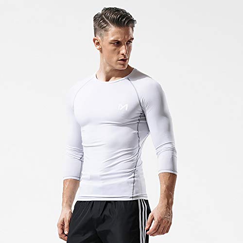 MEETYOO Men's Compression Long Sleeve Athletic Workout Shirt, White+White+White, Medium - Image 2