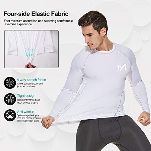 MEETYOO Men's Compression Long Sleeve Athletic Workout Shirt, White+White+White, Medium - Image 5
