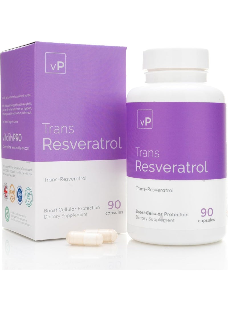 VP Vitality Pro Trans Resveratrol Supplements, 90 Capsules - 500 milligrams Pure Trans Resveratrol Powder for Vitality & Immunity Support - Vegan Dietary Supplements - Image 1