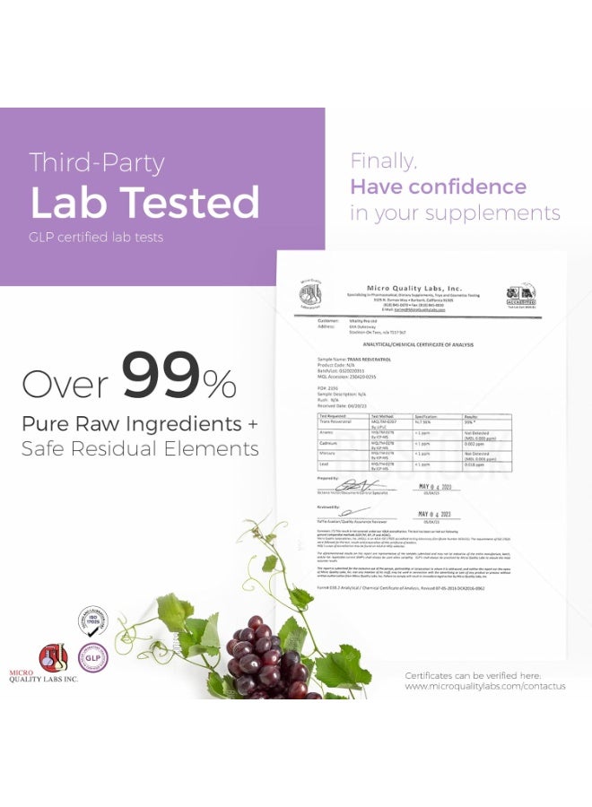 VP Vitality Pro Trans Resveratrol Supplements, 90 Capsules - 500 milligrams Pure Trans Resveratrol Powder for Vitality & Immunity Support - Vegan Dietary Supplements - Image 3