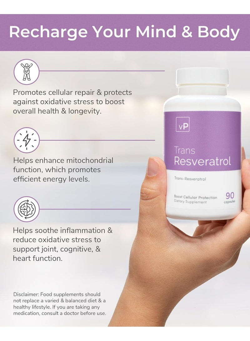 VP Vitality Pro Trans Resveratrol Supplements, 90 Capsules - 500 milligrams Pure Trans Resveratrol Powder for Vitality & Immunity Support - Vegan Dietary Supplements - Image 4