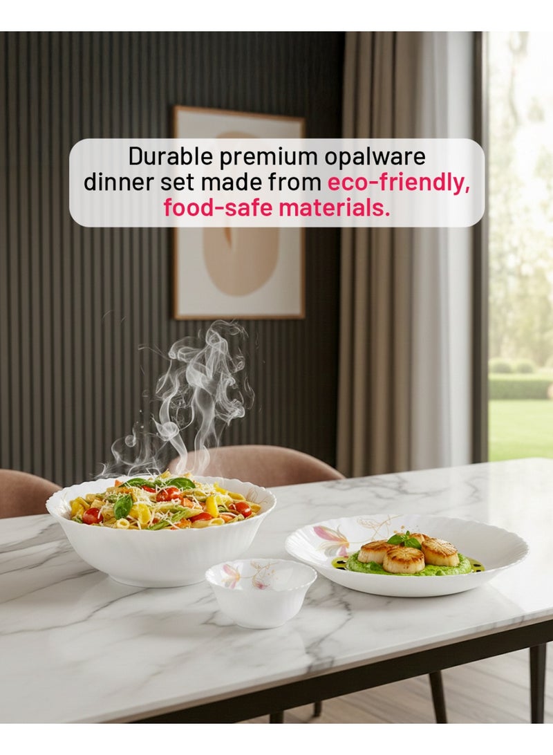 DELCASA طقم عشاء ديلكاسا DC3384 من الأوبال، 40 قطعة، أبيض/وردي - Image 2