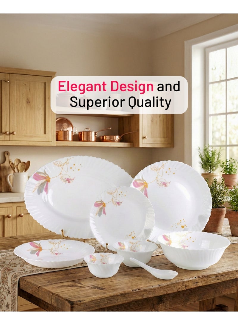 DELCASA طقم عشاء ديلكاسا DC3384 من الأوبال، 40 قطعة، أبيض/وردي - Image 3