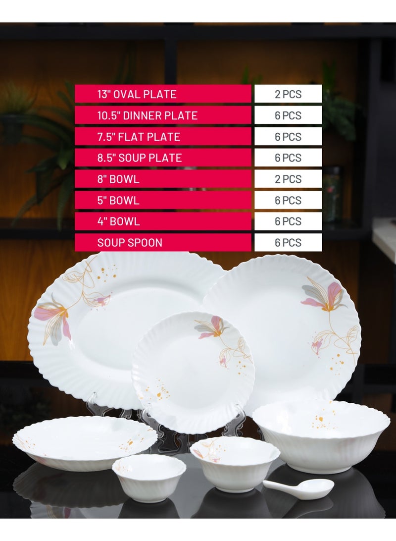 DELCASA طقم عشاء ديلكاسا DC3384 من الأوبال، 40 قطعة، أبيض/وردي - Image 4