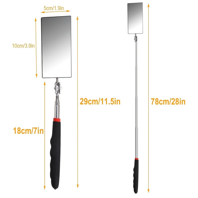 Adjustable Telescoping Inspection Mirror 12 to 30 Inches Black Flexible Rectangular Retractable Long Handle Mechanic Tool - Image 2